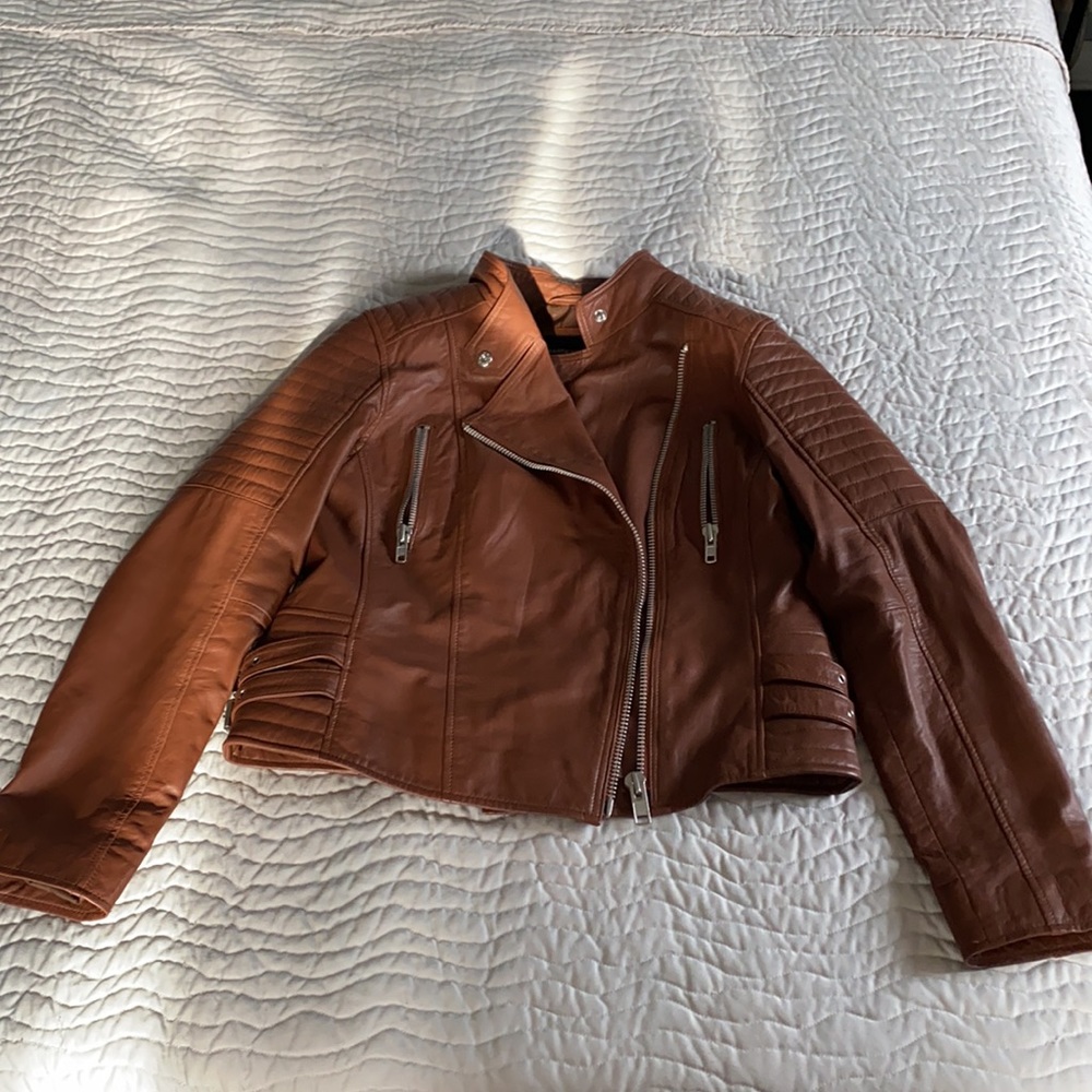 Barney’s deep tan real leather jacket - Picture 3 of 14